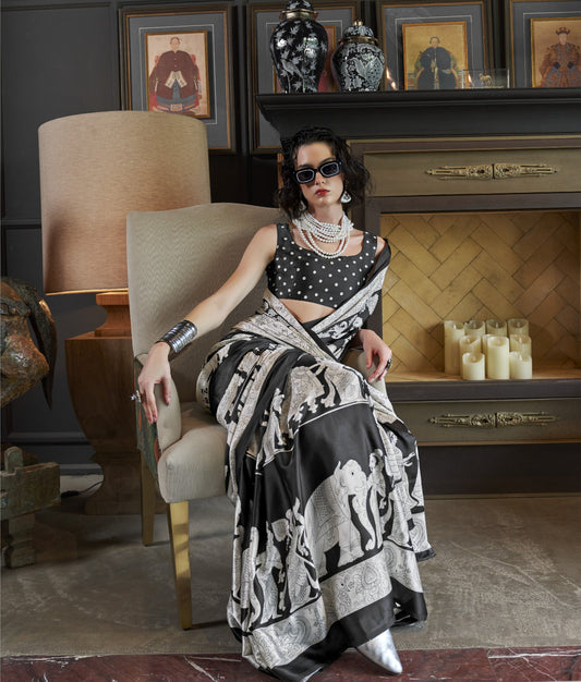 Buy Black Soft Silk Sarees Online-Story