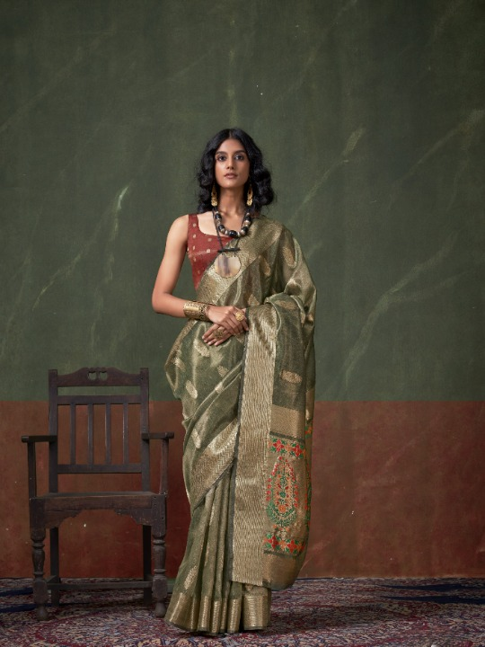  Buy Green Tissue Silk Saree Online-STORI