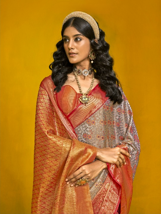 Buy Grey Silk Saree In Online-STORI