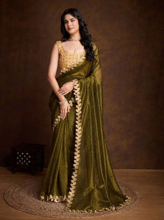 Buy Green Partywear Sarees Online at STORI