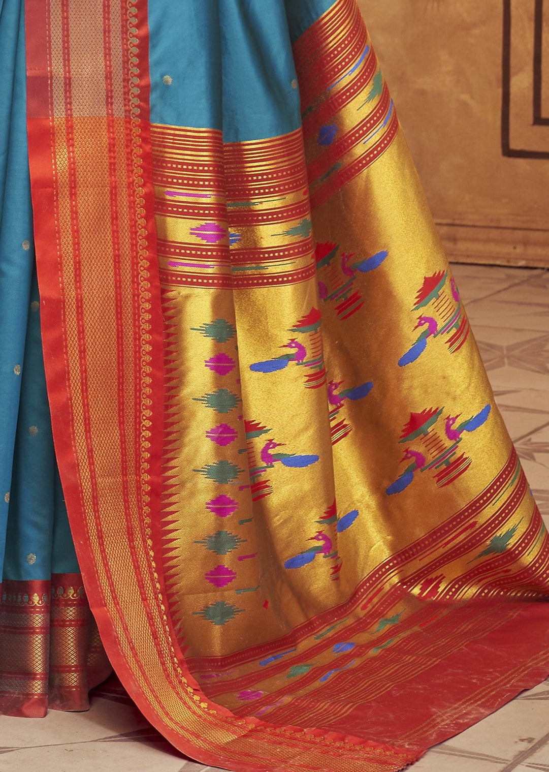 Teal Blue Paithani Soft Silk Saree