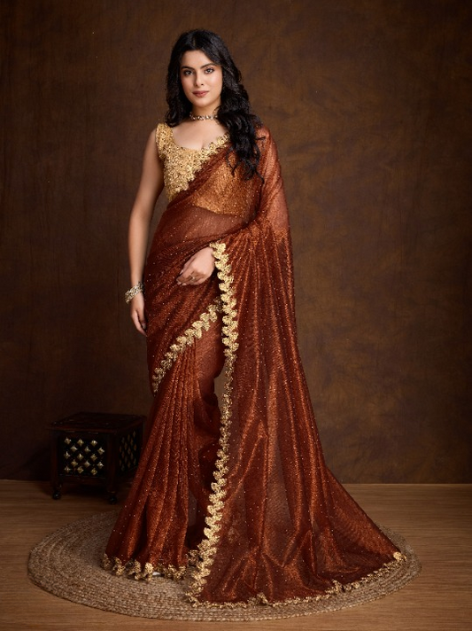 Buy Brown Partywear Sarees Online at STORI