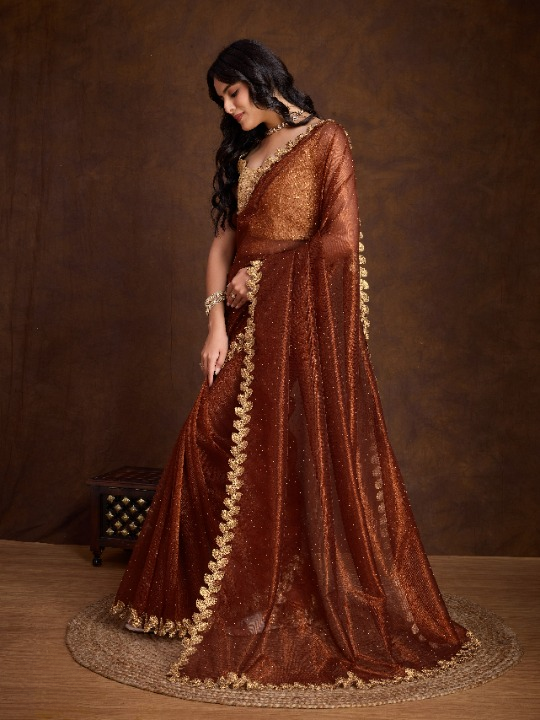 Buy Brown Partywear Sarees Online at STORI