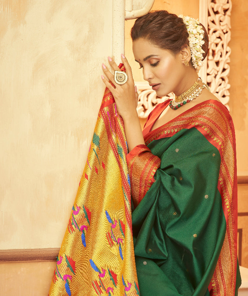 Lush Green Paithani Soft Silk Saree