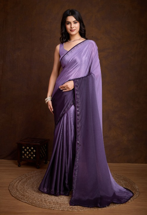 Ombre Purple Soft Chinon Silk Saree