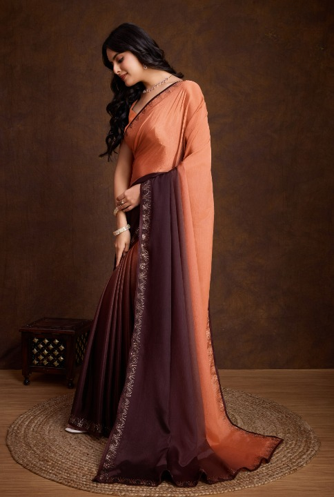 Ombre Brown Soft Chinon Silk Saree