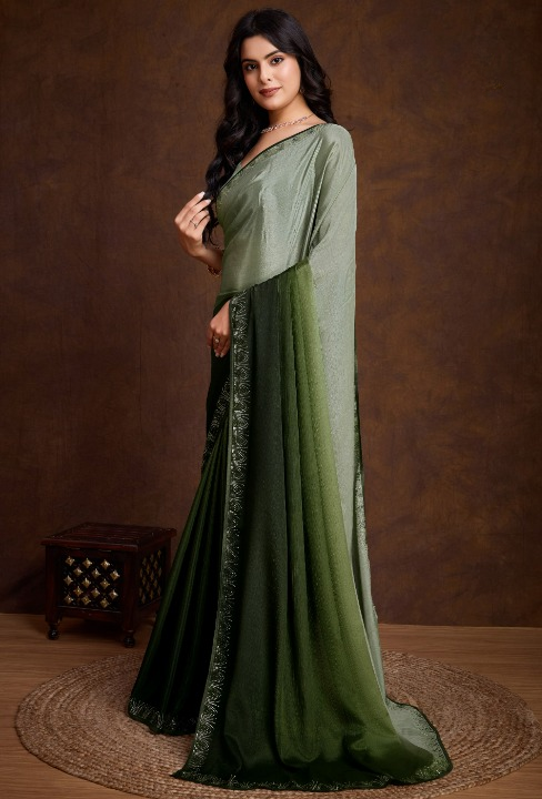 Ombre Green Soft Chinon Silk Saree