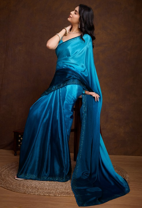 Ombre Green Soft Chinon Silk Saree