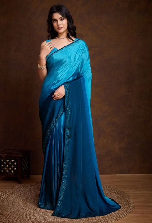 Ombre Green Soft Chinon Silk Saree
