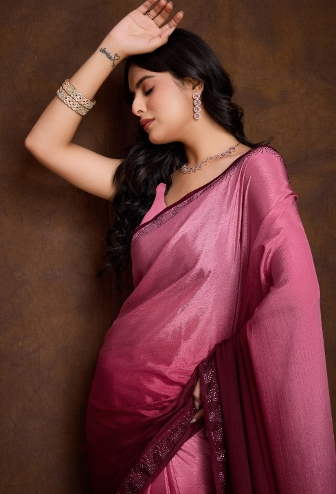 Ombre Pink Soft Chinon Silk Saree
