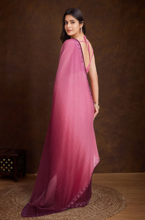 Ombre Pink Soft Chinon Silk Saree