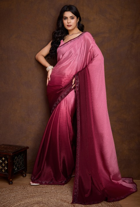 Ombre Pink Soft Chinon Silk Saree