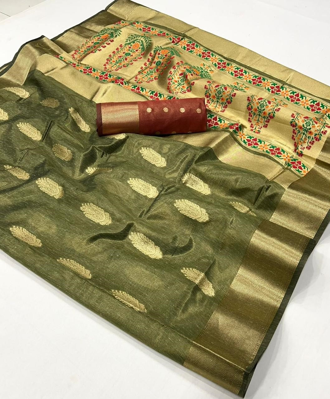  Buy Green Tissue Silk Saree Online-STORI