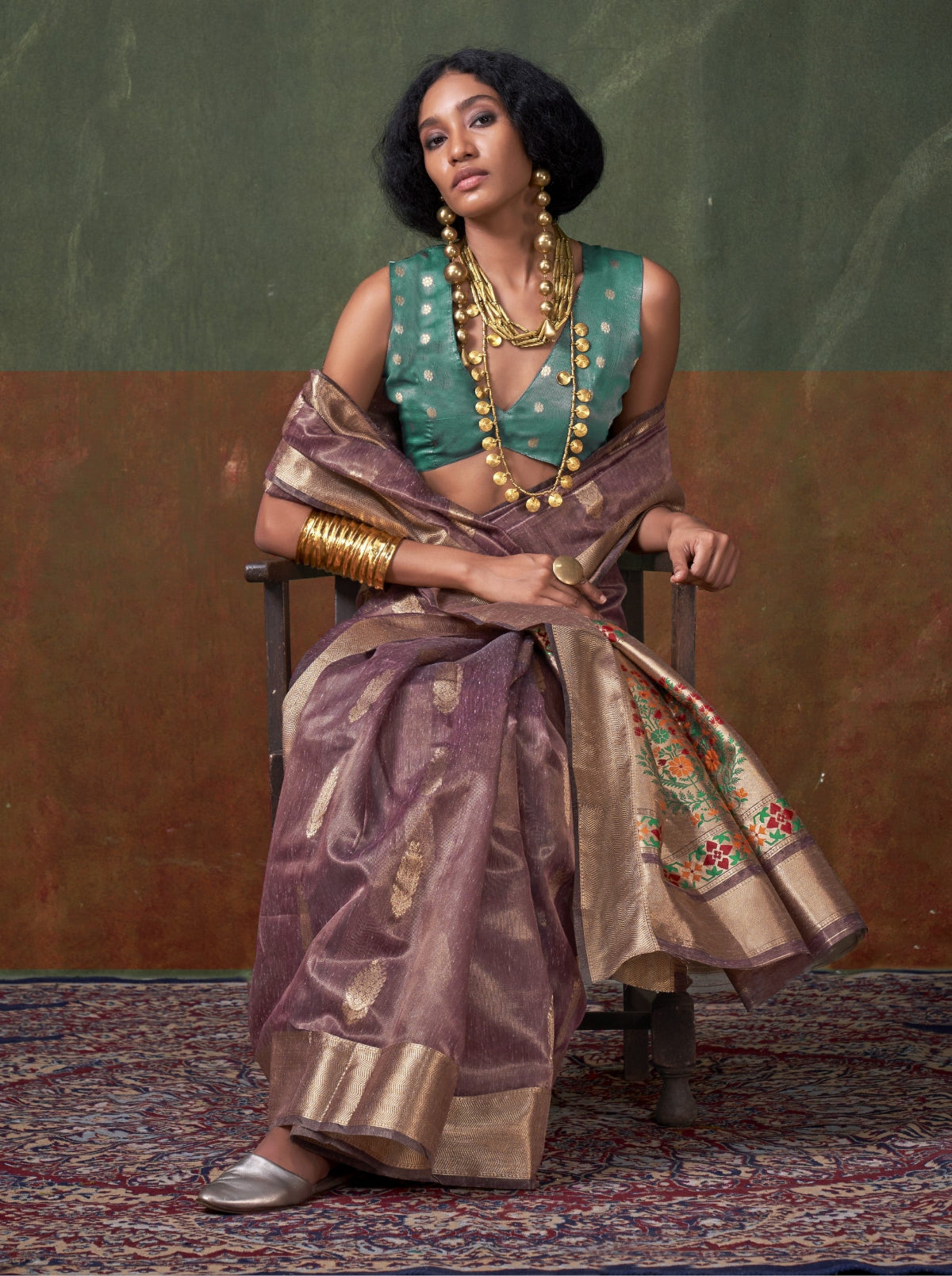 Buy Mauve Tissue With Paithani Saree Online-STORI