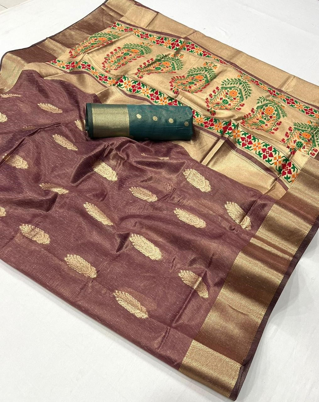 Buy Mauve Tissue With Paithani Saree Online-STORI