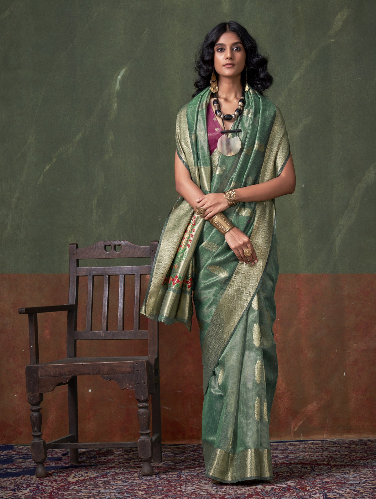 Shop Green Tissue Silk Saree Online- STORI