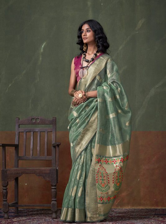 Shop Green Tissue Silk Saree Online- STORI