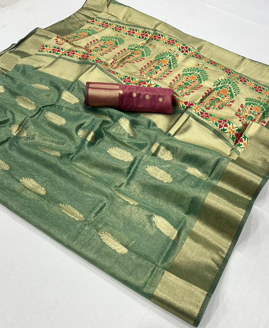 Shop Green Tissue Silk Saree Online- STORI