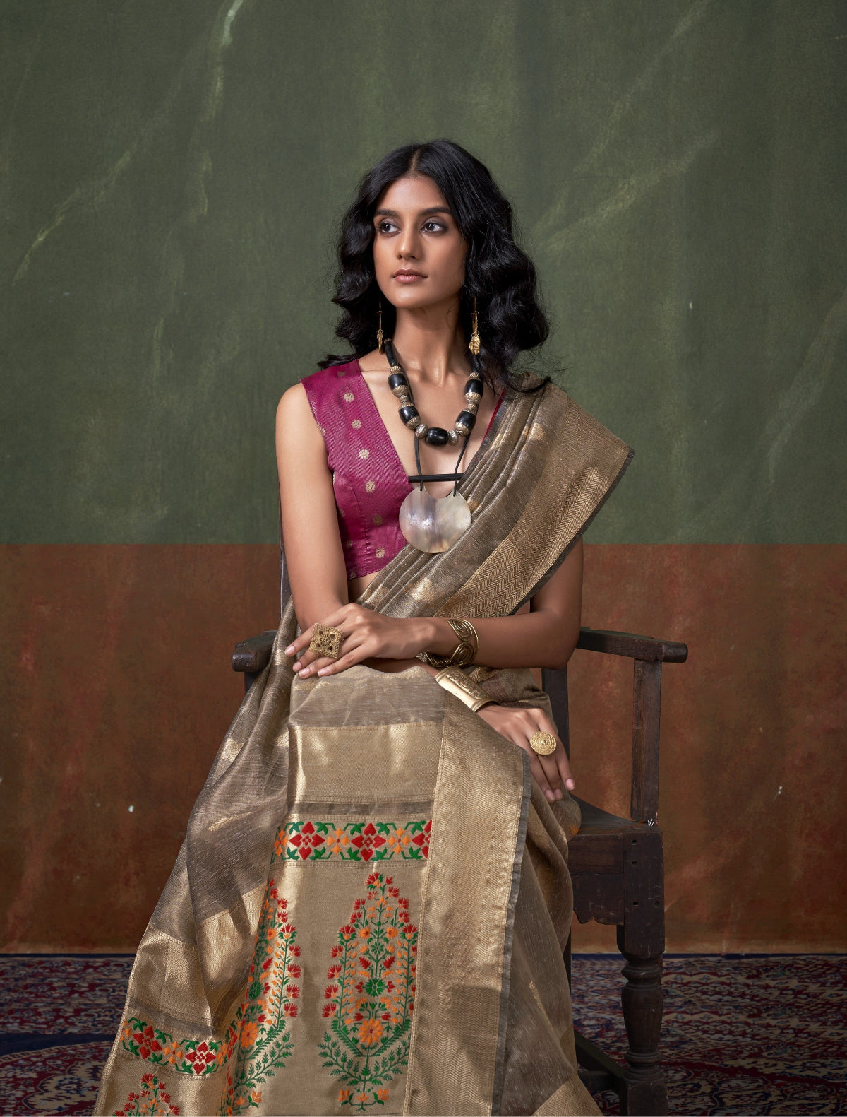 Shop Brown Tissue Silk Saree Online- STORI