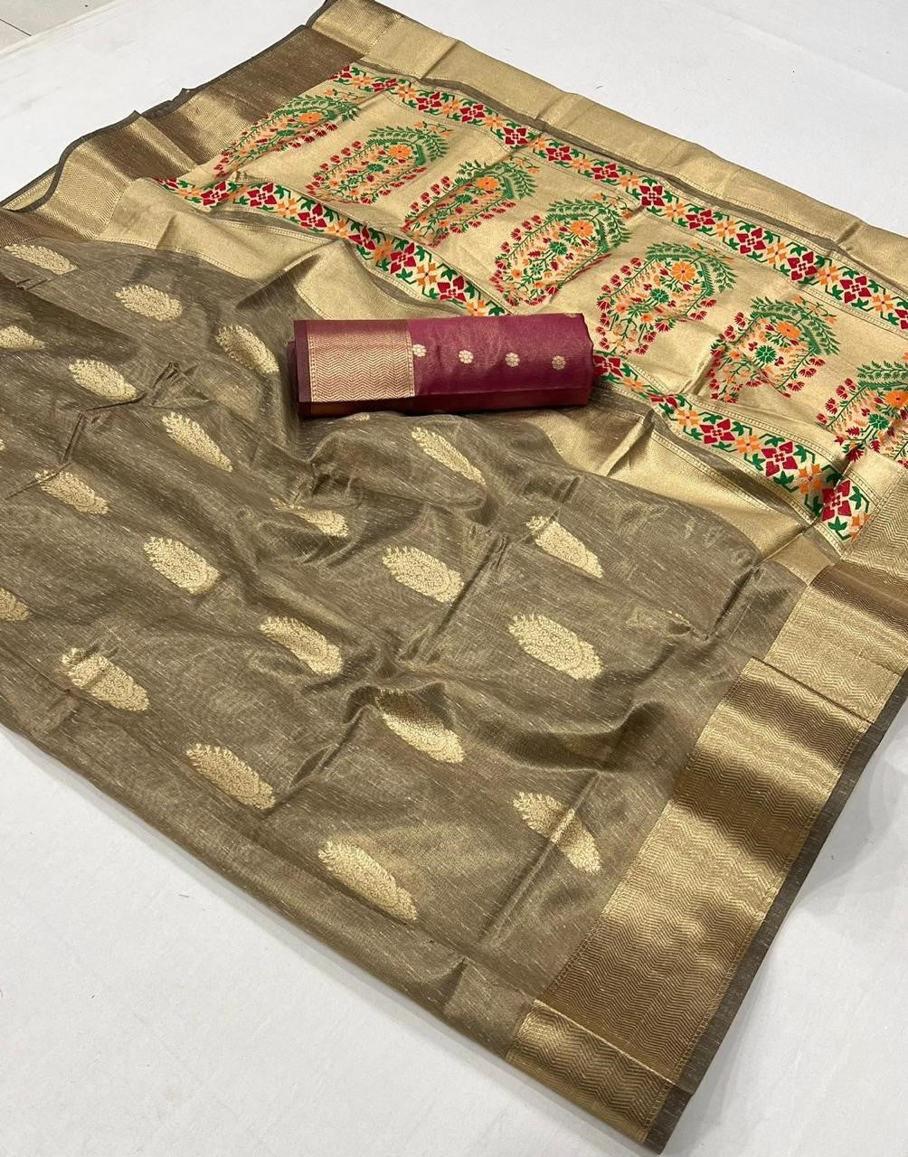 Shop Brown Tissue Silk Saree Online- STORI