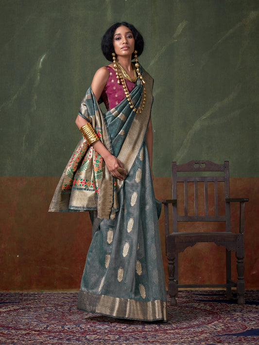 Buy Blue Tissue Silk Saree Online-STORI