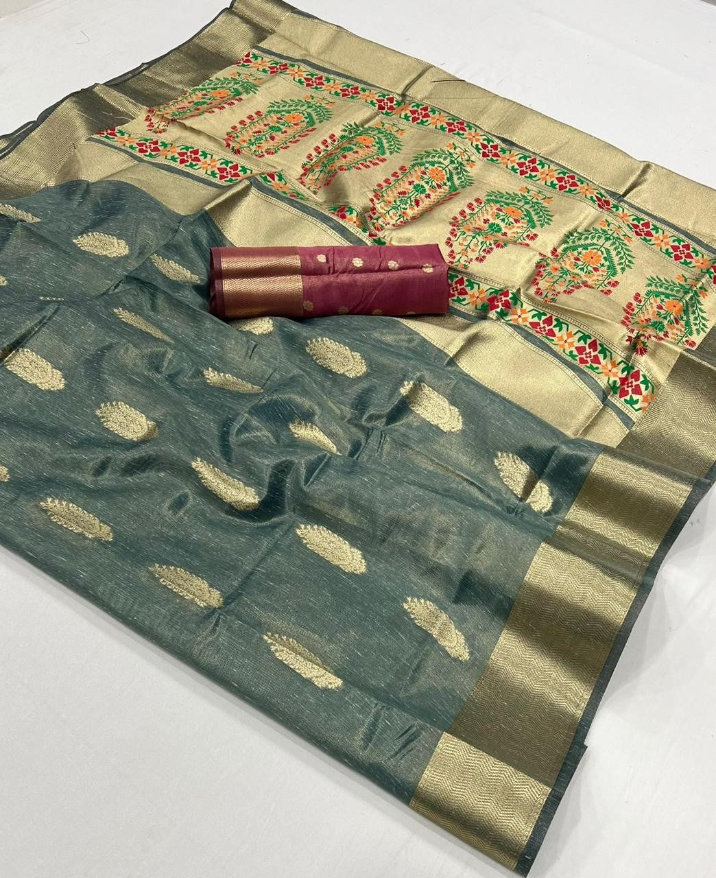 Buy Blue Tissue Silk Saree Online-STORI