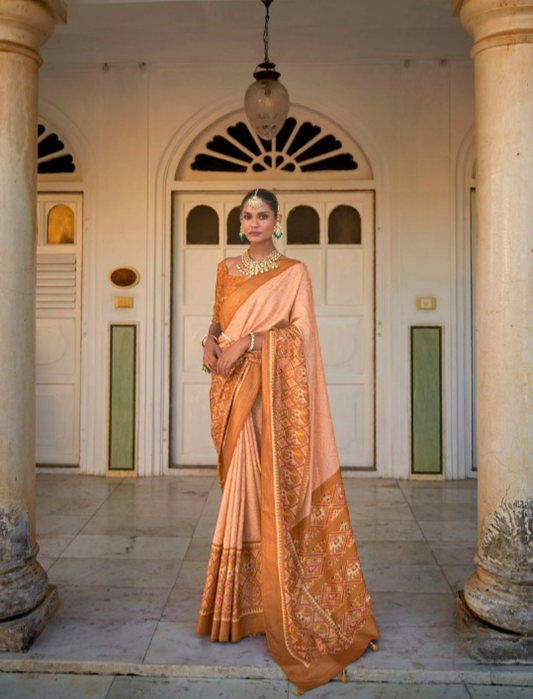 Shop Peach Patola Silk Saree Online-STORI