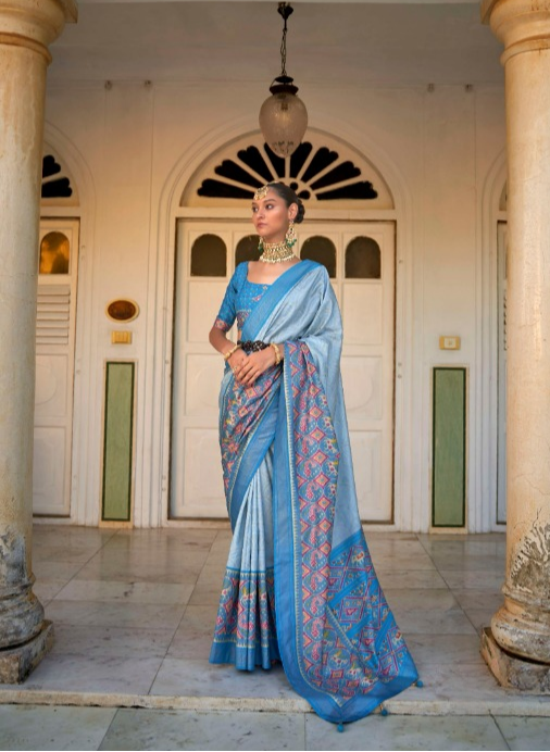 Shop Blue Patola Silk Saree Online-STORI