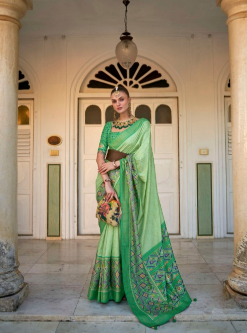 Shop Green Patola Silk Saree Online-STORI