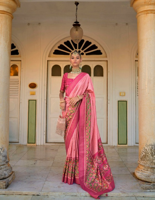 Shop Pink Patola Silk Saree Online-STORI