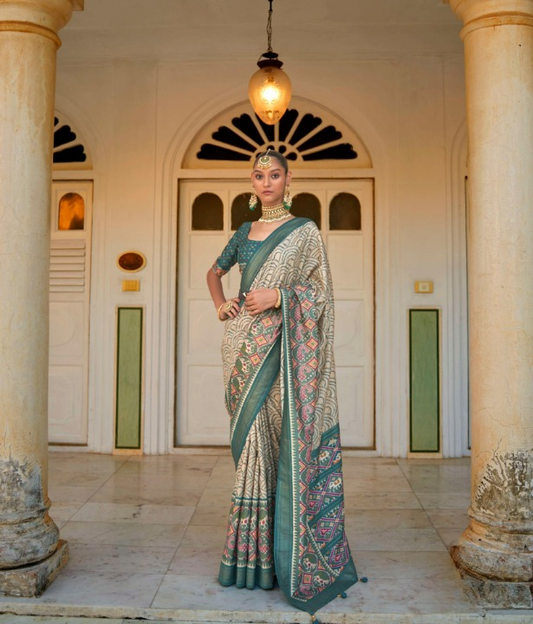 Shop Green Patola Silk Saree Online-STORI