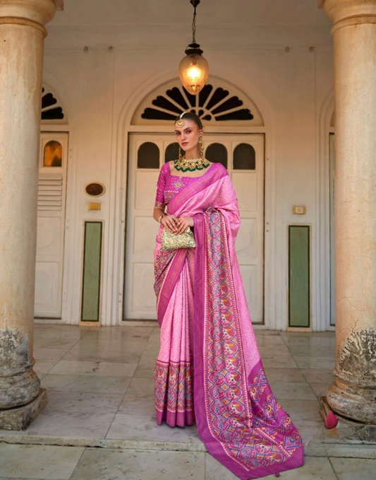 Shop Pink Patola Silk Saree Online-STORI