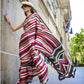 Deep Red & Golden Striped Printed Satin Crepe Silk Statement Saree