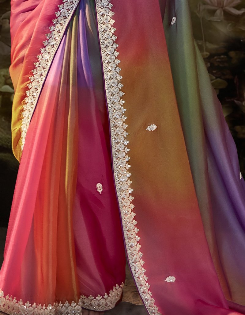 Multicolor Tissue Silk Saree With Embroidered Designer Blouse - Limited Edition
