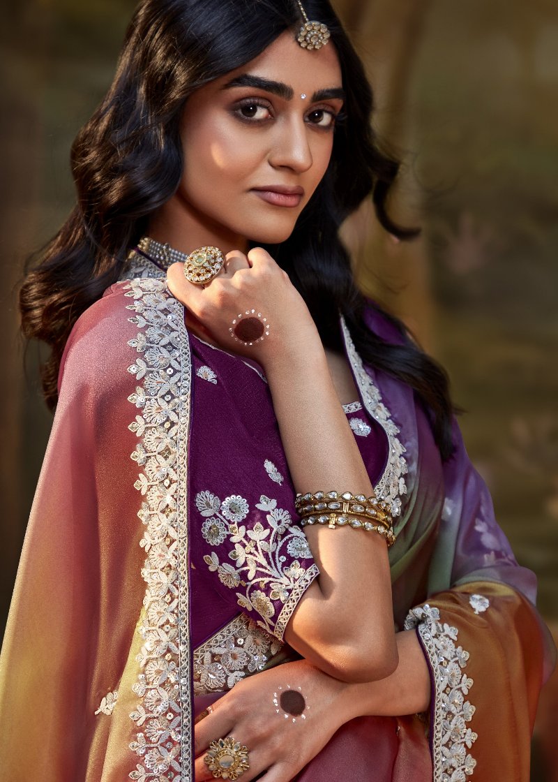 Multicolor Tissue Silk Saree With Embroidered Designer Blouse - Limited Edition
