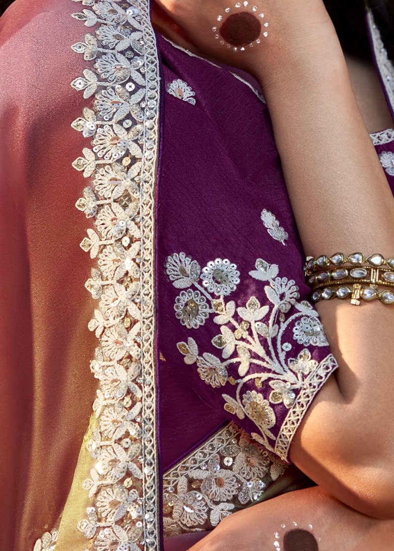 Multicolor Tissue Silk Saree With Embroidered Designer Blouse - Limited Edition