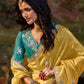 Yellow Tissue Silk Saree With Embroidered Designer Blouse