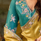 Yellow Tissue Silk Saree With Embroidered Designer Blouse