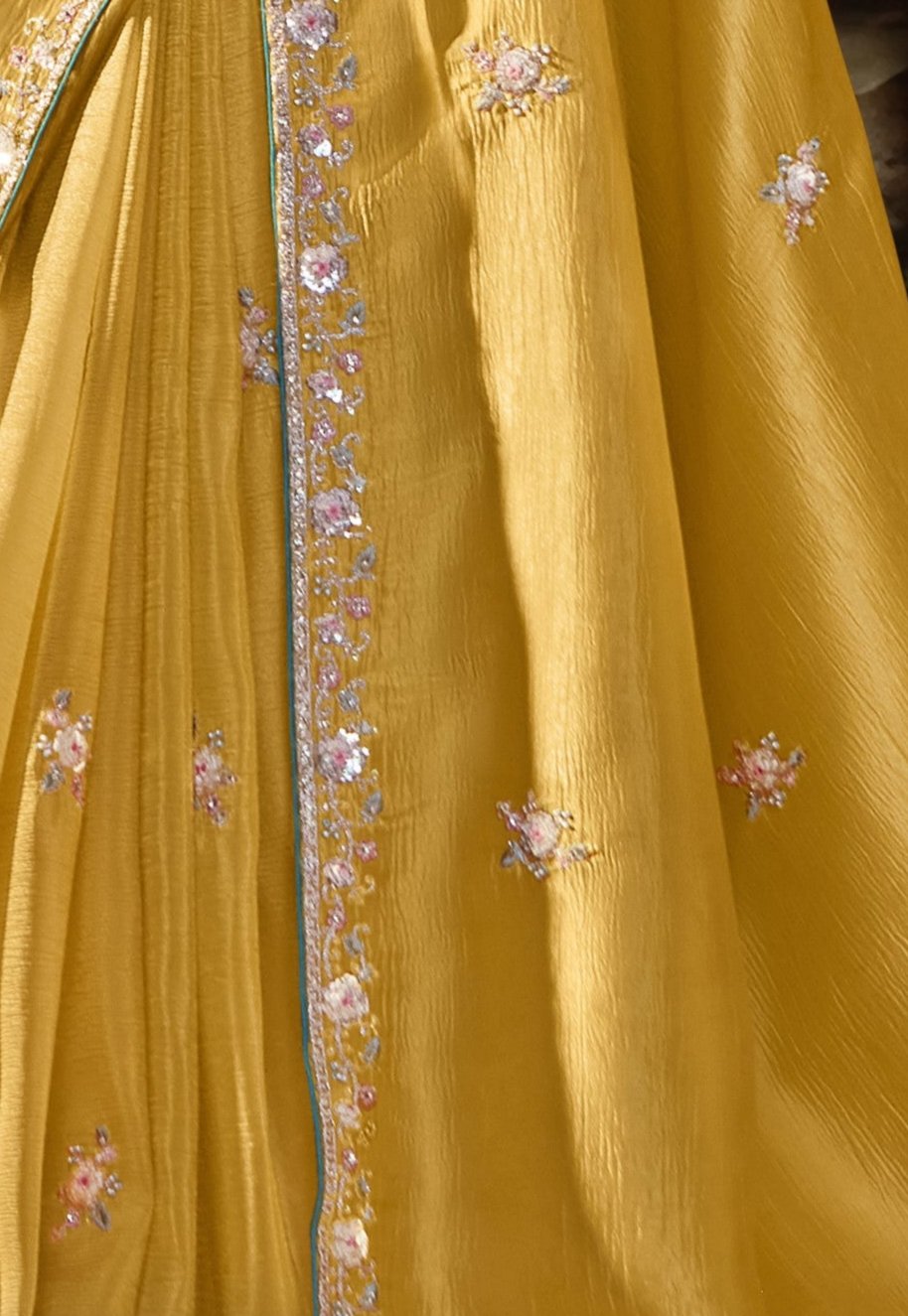 Yellow Tissue Silk Saree With Embroidered Designer Blouse