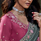 Ash Grey Tissue Silk Saree With Embroidered Designer Blouse
