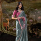 Ash Grey Tissue Silk Saree With Embroidered Designer Blouse