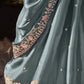 Ash Grey Tissue Silk Saree With Embroidered Designer Blouse