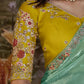 Ocean Green Tissue Silk Saree With Embroidered Designer Blouse