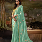 Ocean Green Tissue Silk Saree With Embroidered Designer Blouse