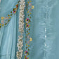 Sky Blue Tissue Silk Saree With Embroidered Designer Blouse