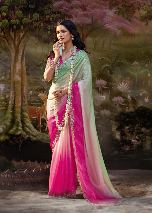 Dual Shade Tissue Silk Saree With Embroidered Designer Blouse