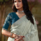 Pastel Mint Green Tissue Silk Saree With Embroidered Designer Blouse
