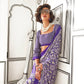 STORI Purple Ajrakh Printed Satin Crepe Saree