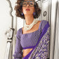 STORI Purple Ajrakh Printed Satin Crepe Saree