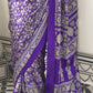STORI Purple Ajrakh Printed Satin Crepe Saree